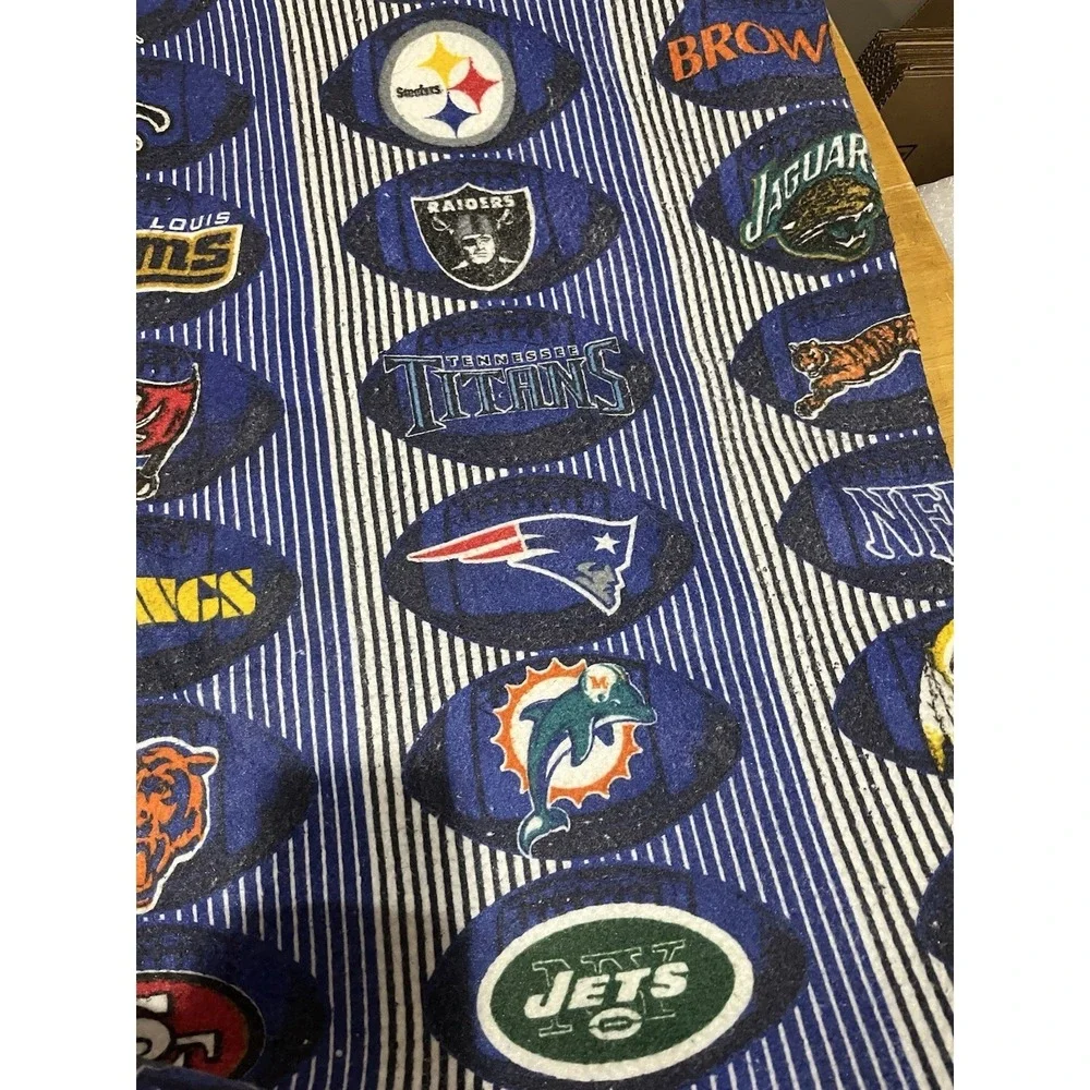 VTG NFL‎ Team Logos Striped Blanket Full Size Blue Football Polyester Satin Edge